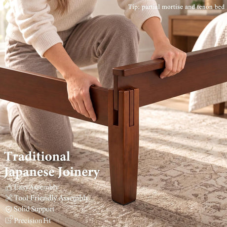 Solid Bamboo Platform Bed with Headboard – Japanese Joinery 17