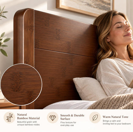 Solid Bamboo Platform Bed with Headboard – Japanese Joinery 18