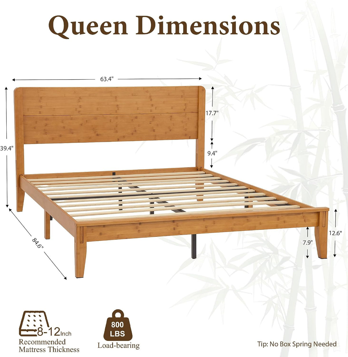 Solid Bamboo Platform Bed with Headboard – Japanese Joinery 5