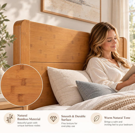 Solid Bamboo Platform Bed with Headboard – Japanese Joinery 8