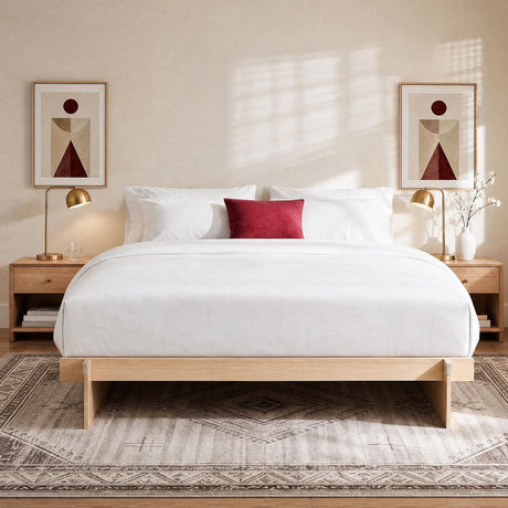 Solid Wood Platform Bed Frame | Natural Oak, Tool-Free Asse mbly, King 