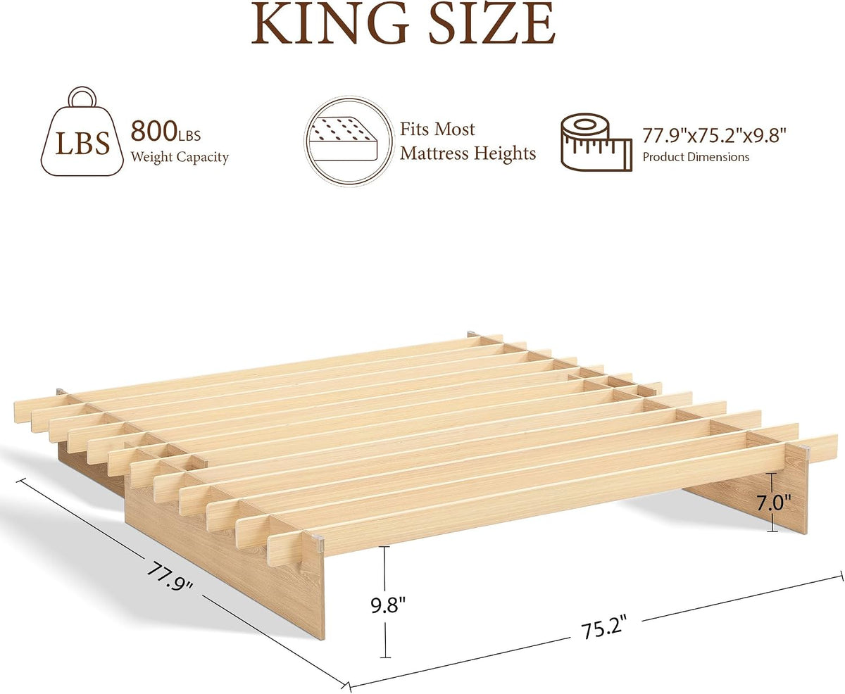 Solid Wood Platform Bed Frame | Natural Oak, Tool-Free Asse mbly, King  size