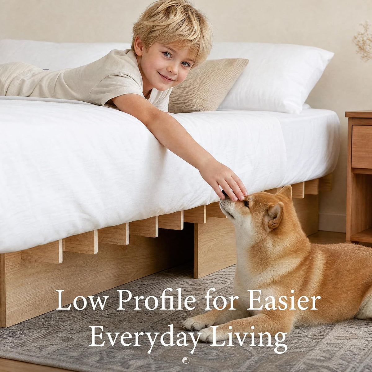 Solid Wood Platform Bed Frame | Natural Oak, Tool-Free Asse mbly, Queen & King  10