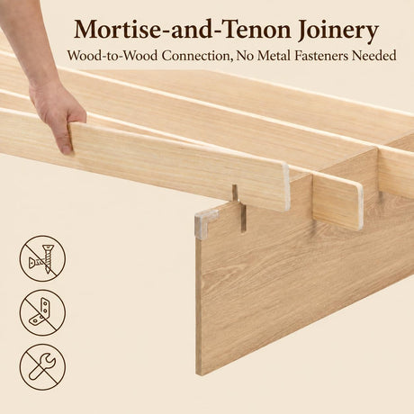 Solid Wood Platform Bed Frame | Natural Oak, Tool-Free Asse mbly, Queen & King  5