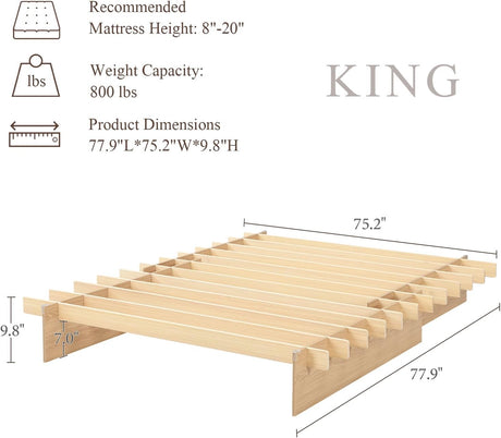 Solid Wood Platform Bed Frame | Natural Oak, Tool-Free Assembly, Queen & King king size