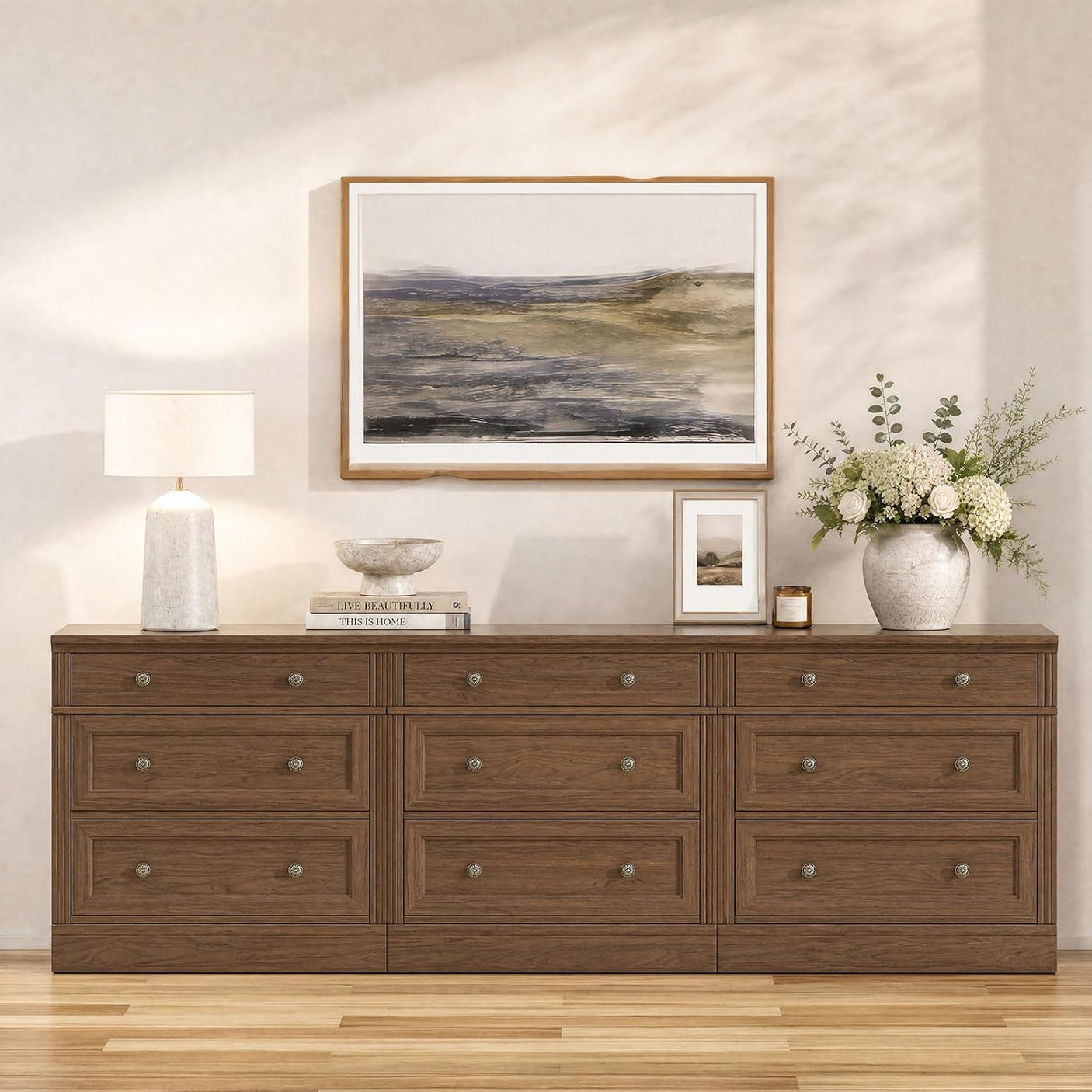 31.5" Oversized Nightstand with 3 Drawers | Light Oak, Ivory White & Walnut