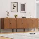 Fluted Sideboard Cabinet with Storage – 2-Door Arched Buffet Credenza | Mid-Century Modern | Walnut & Black