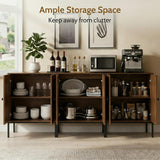 Fluted Sideboard Cabinet with Storage – 2-Door Arched Buffet Credenza | Mid-Century Modern | Walnut & Black