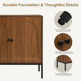 Fluted Sideboard Cabinet with Storage – 2-Door Arched Buffet Credenza | Mid-Century Modern | Walnut & Black