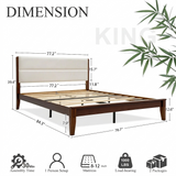 (Pre-Order)Bamboo Queen|King Bed Frame with Upholstered Headboard | Japanese Joinery | Mid-Century Modern | Yechen Home