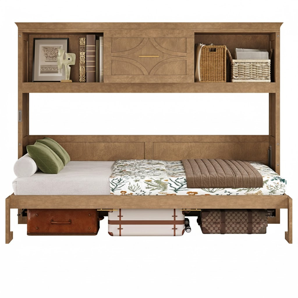 Twin Size Murphy Bed with Charging Station and Drawer