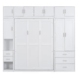 99''H Wood Murphy Bed Cabinet with Lockers and Storage Wardrobes Shelves