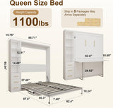 White Queen Murphy Bed with Desk & Side Storage | Yechen Home