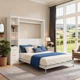 White Queen Murphy Bed with Desk & Side Storage | Yechen Home