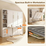 White Queen Murphy Bed with Desk & Side Storage | Yechen Home