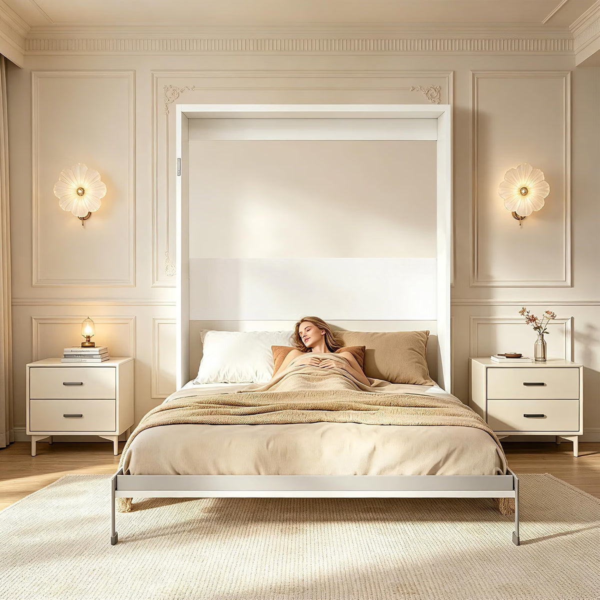 White Queen Murphy Bed with Grey Slat Frame | Yechen Home