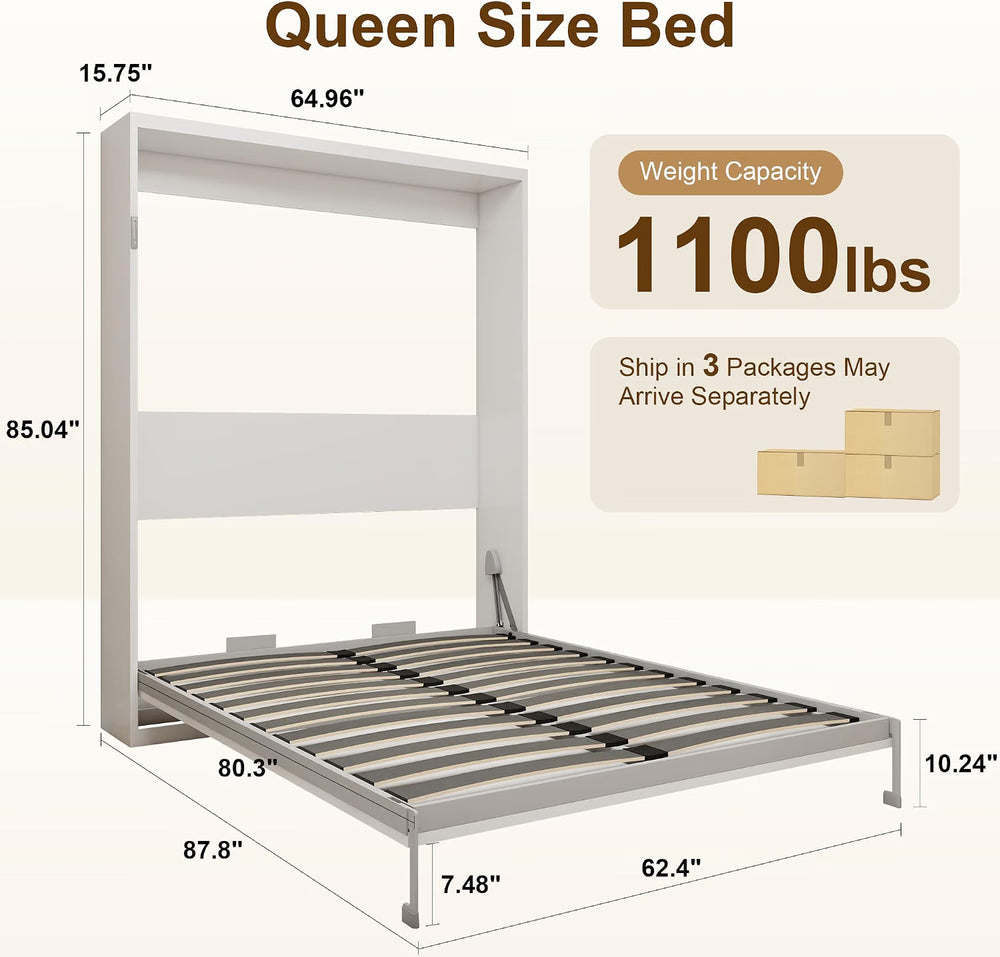 White Queen Murphy Bed with Grey Slat Frame | Yechen Home