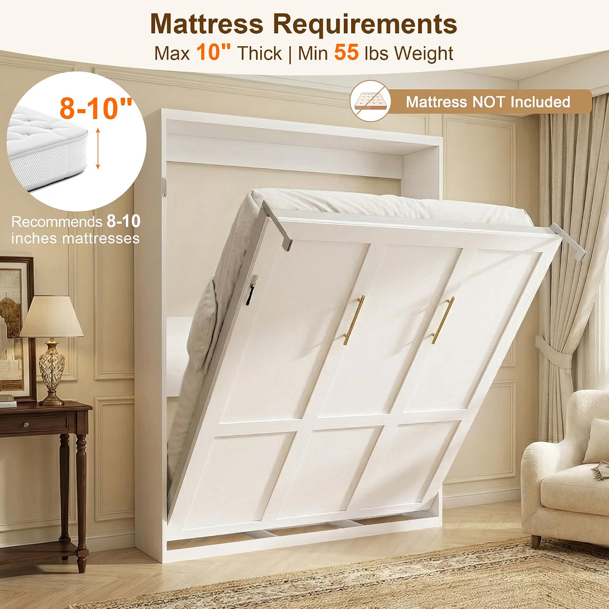 White Queen Murphy Bed with Grey Slat Frame | Yechen Home