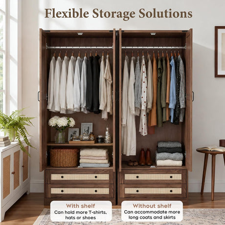 YECHEN 71" Modern Armoire Wardrobe: All-in-One Storage with 2 Drawers & Adjustable Shelves walnut 5