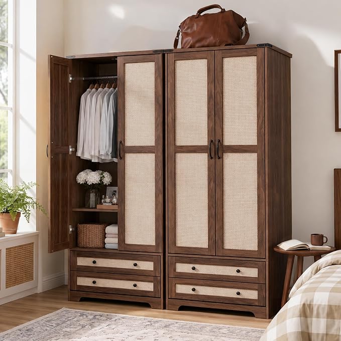 YECHEN 71" Modern Armoire Wardrobe: All-in-One Storage with 2 Drawers & Adjustable Shelves walnut 8