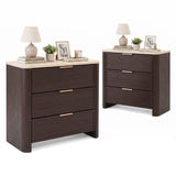 Yechen 28" W 3-Drawer Nightstand with Faux Marble Top, Dark Walnut