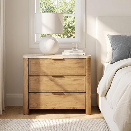 Yechen 28" W 3-Drawer Nightstand with Faux Marble Top, Natural Oak