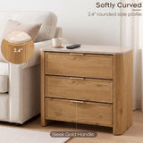 Yechen 28" W 3-Drawer Nightstand with Faux Marble Top, Natural Oak