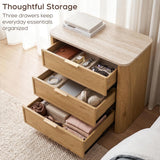 Yechen 28" W 3-Drawer Nightstand with Faux Marble Top, Natural Oak