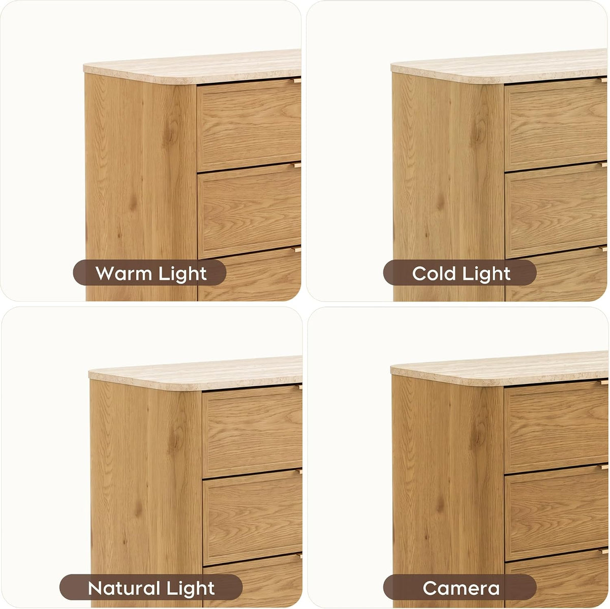 Yechen 28" W 3-Drawer Nightstand with Faux Marble Top, Natural Oak