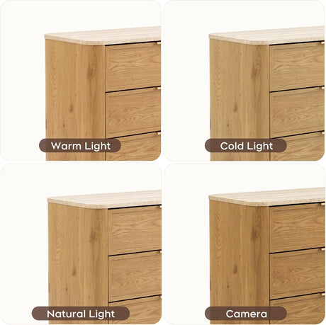 Yechen 28" W 3-Drawer Nightstand with Faux Marble Top, Natural Oak