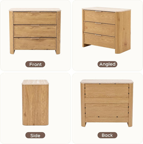 Yechen 28" W 3-Drawer Nightstand with Faux Marble Top, Natural Oak