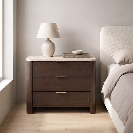 Yechen 28" W 3-Drawer Nightstand with Faux Marble Top, Natural Oak