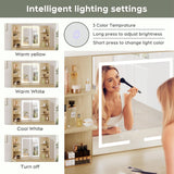 Yechen 35" Boho Makeup Vanity Desk with Sliding LED Mirror & Built-in Power Strip, Modern Rattan Dressing Table Set with Cushioned Stool for Bedroom