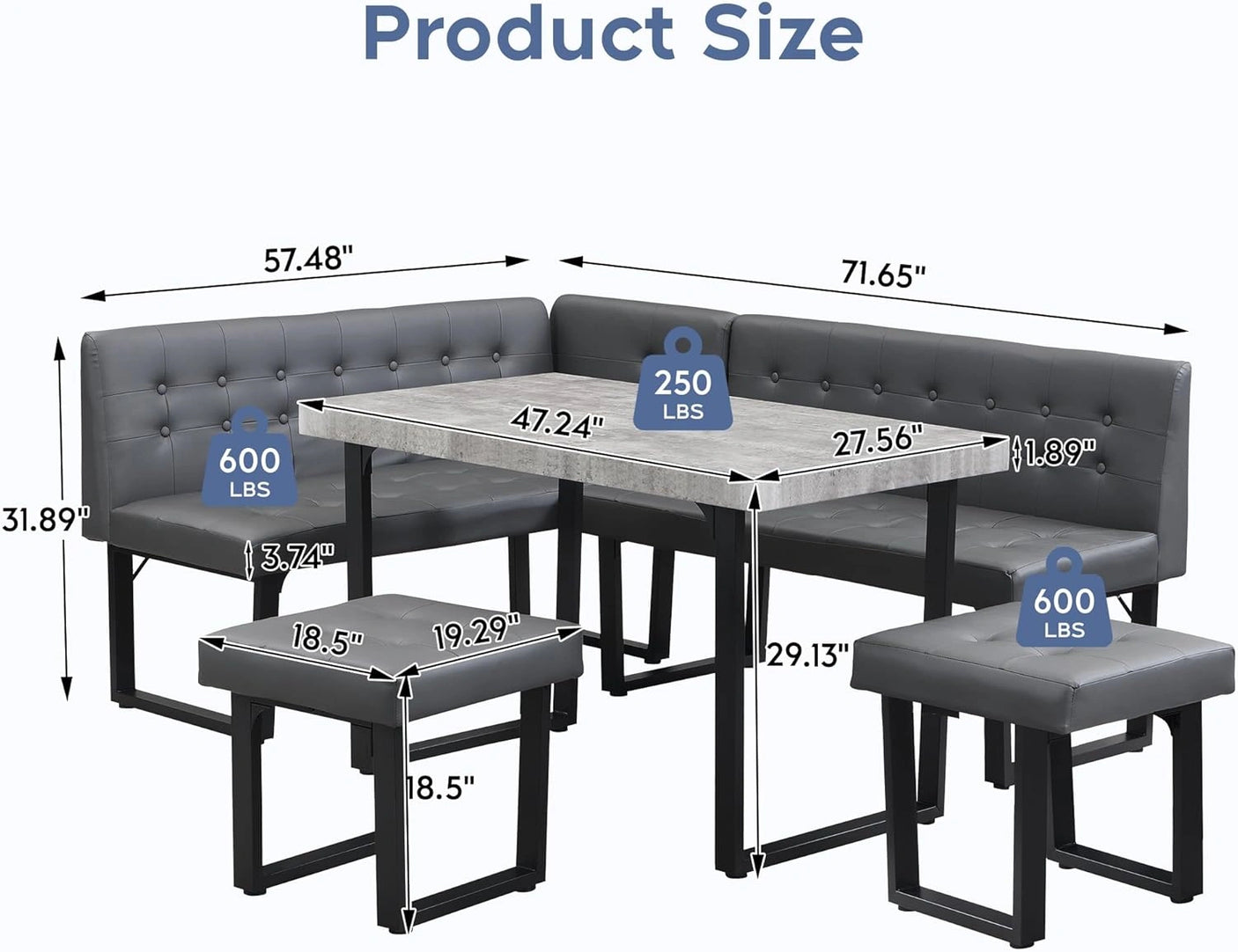 Yechen 5-Piece Modern Dining Table Set – Space-Saving Rectangular Kitchen Table with 4 Chairs for Small Spaces, Apartments, and Breakfast Nooks