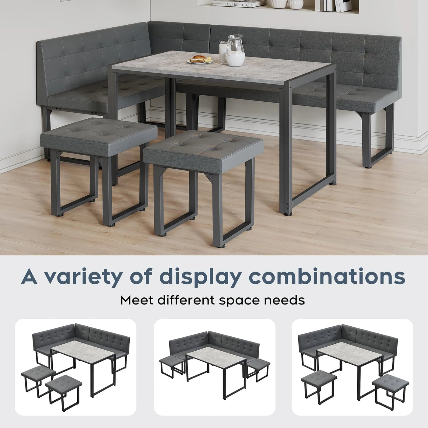 Yechen 5-Piece Modern Dining Table Set – Space-Saving Rectangular Kitchen Table with 4 Chairs for Small Spaces, Apartments, and Breakfast Nooks