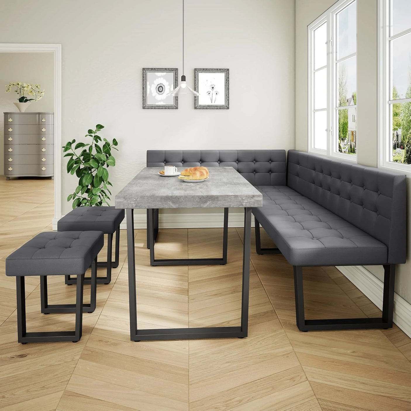 Yechen 5-Piece Modern Dining Table Set – Space-Saving Rectangular Kitchen Table with 4 Chairs for Small Spaces, Apartments, and Breakfast Nooks