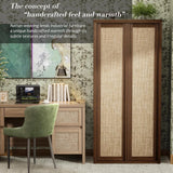 Yechen 67" Tall Kitchen Pantry Cabinet, Rattan Storage Cabinet with Solid Wood Integrated Handleand Adjustable Shelves, Cupboard with Doors for Livingroom,Dining Room, Dark Walnut