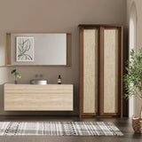 Yechen 67" Tall Kitchen Pantry Cabinet, Rattan Storage Cabinet with Solid Wood Integrated Handleand Adjustable Shelves, Cupboard with Doors for Livingroom,Dining Room, Dark Walnut