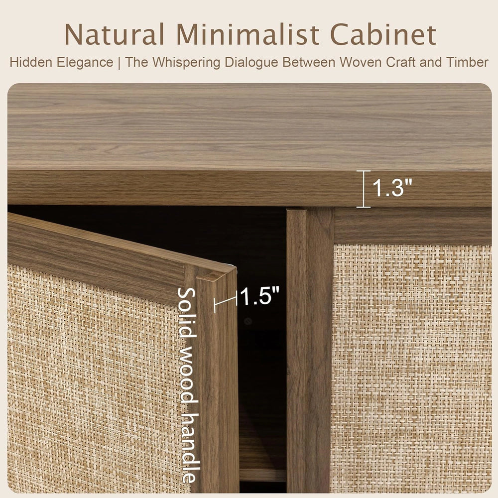 Yechen 67" Tall Kitchen Pantry Cabinet, Rattan Storage Cabinet with Solid Wood Integrated Handleand Adjustable Shelves, Cupboard with Doors for Livingroom,Dining Room, Dark Walnut