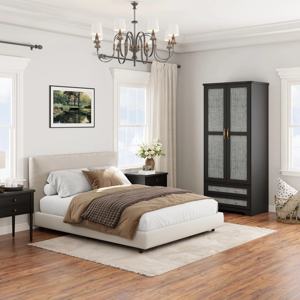 Yechen 71" Modern Armoire Wardrobe Closet with 2 Drawers & Hanging Rod