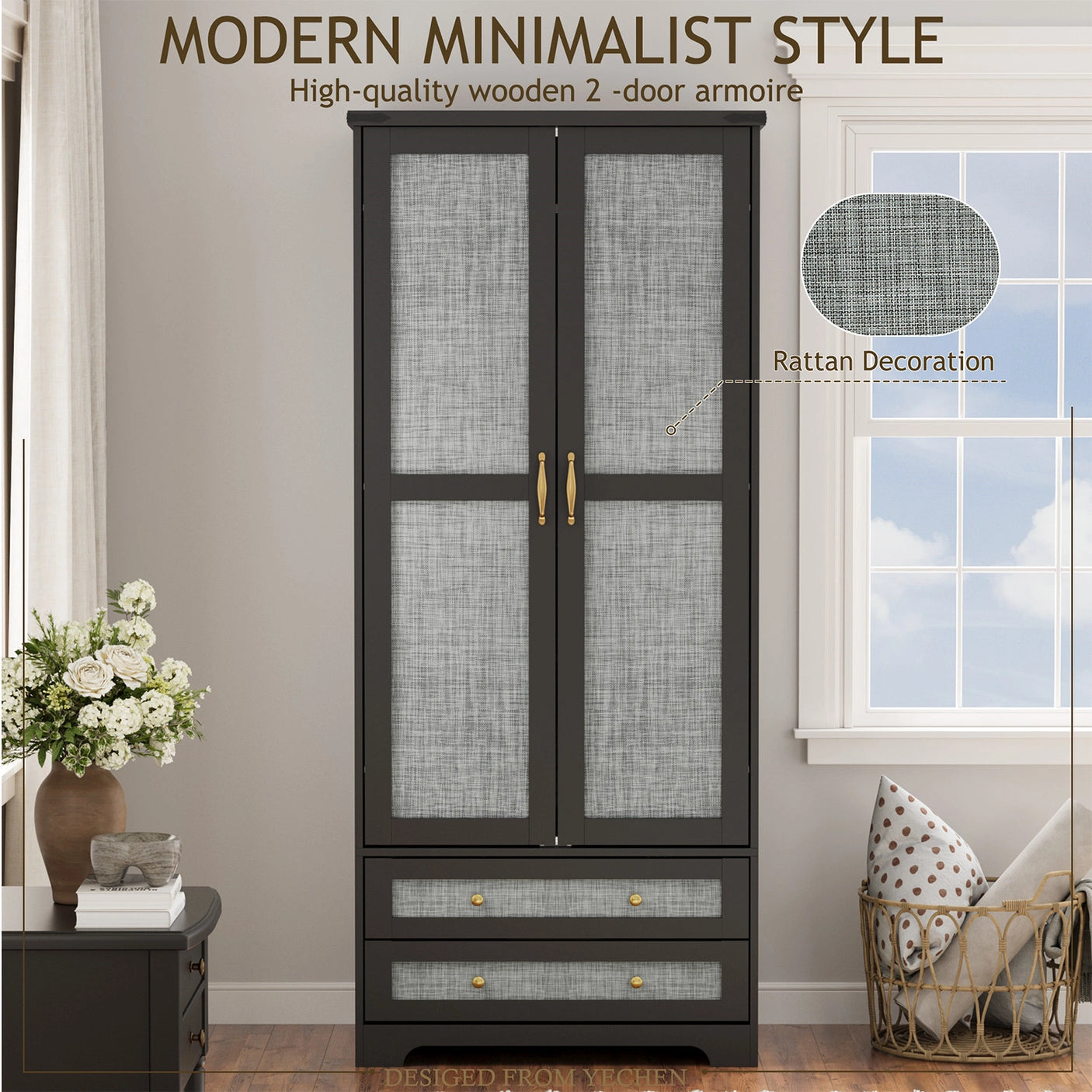 Yechen 71" Modern Armoire Wardrobe Closet with 2 Drawers & Hanging Rod