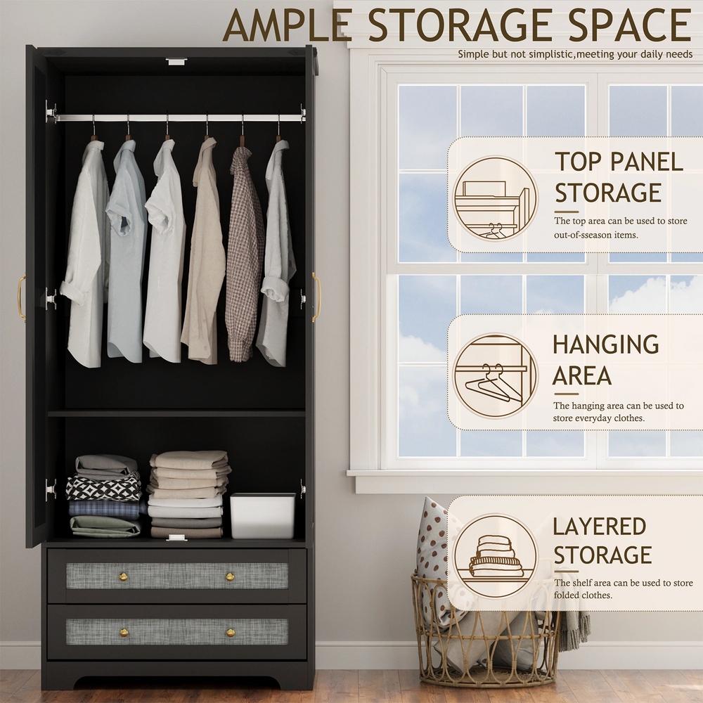 Yechen 71" Modern Armoire Wardrobe Closet with 2 Drawers & Hanging Rod