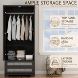 Yechen 71" Modern Armoire Wardrobe Closet with 2 Drawers & Hanging Rod
