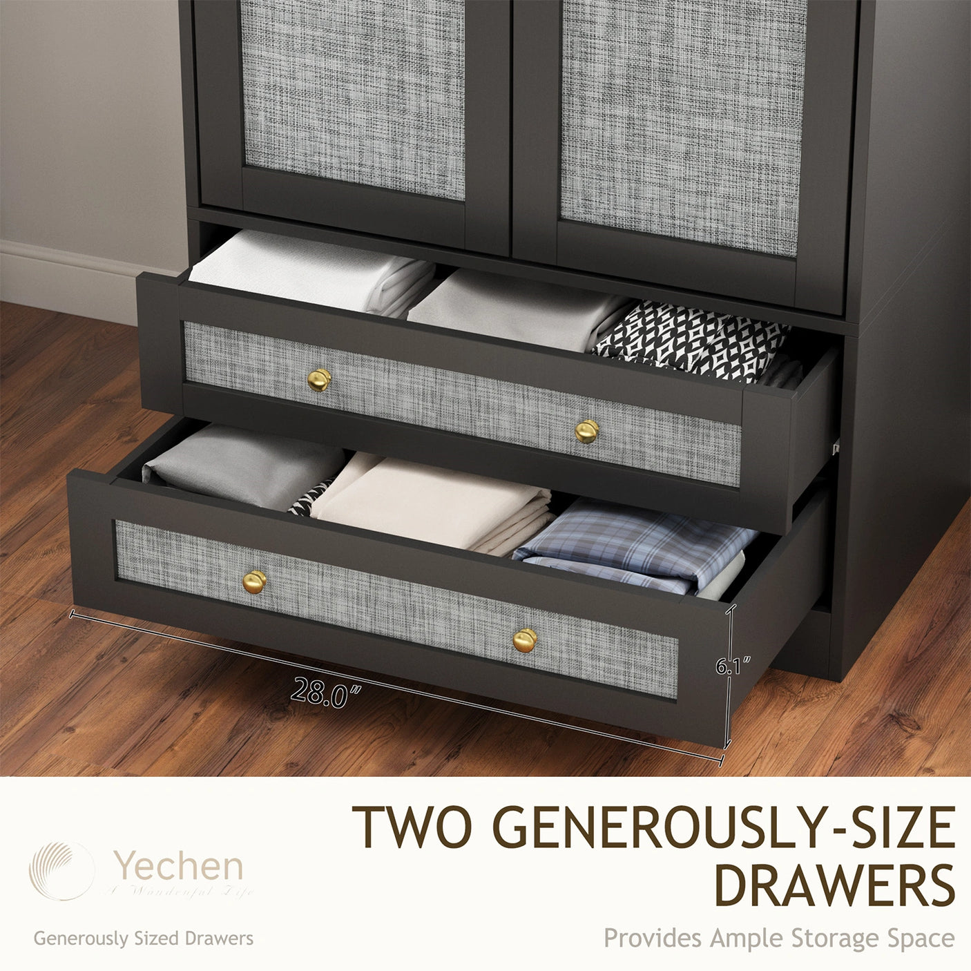 Yechen 71" Modern Armoire Wardrobe Closet with 2 Drawers & Hanging Rod