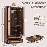 Yechen 71" Wooden Armoire Wardrobe Closet with 2 Doors & 2 Drawers, Walnut. Adjustable Shelf and Hanging Rail
 2