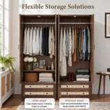 Yechen 71" Wooden Armoire Wardrobe Closet with 2 Doors & 2 Drawers, Walnut. Adjustable Shelf and Hanging Rail 5
