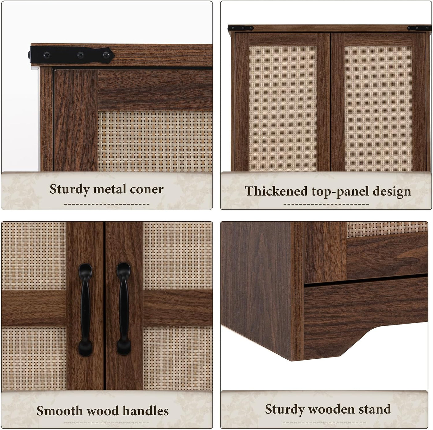 Yechen 71" Wooden Armoire Wardrobe Closet with 2 Doors & 2 Drawers, Walnut. Adjustable Shelf and Hanging Rail 8