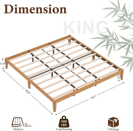 Yechen Bamboo Platform Bed Frame, Queen & King 11