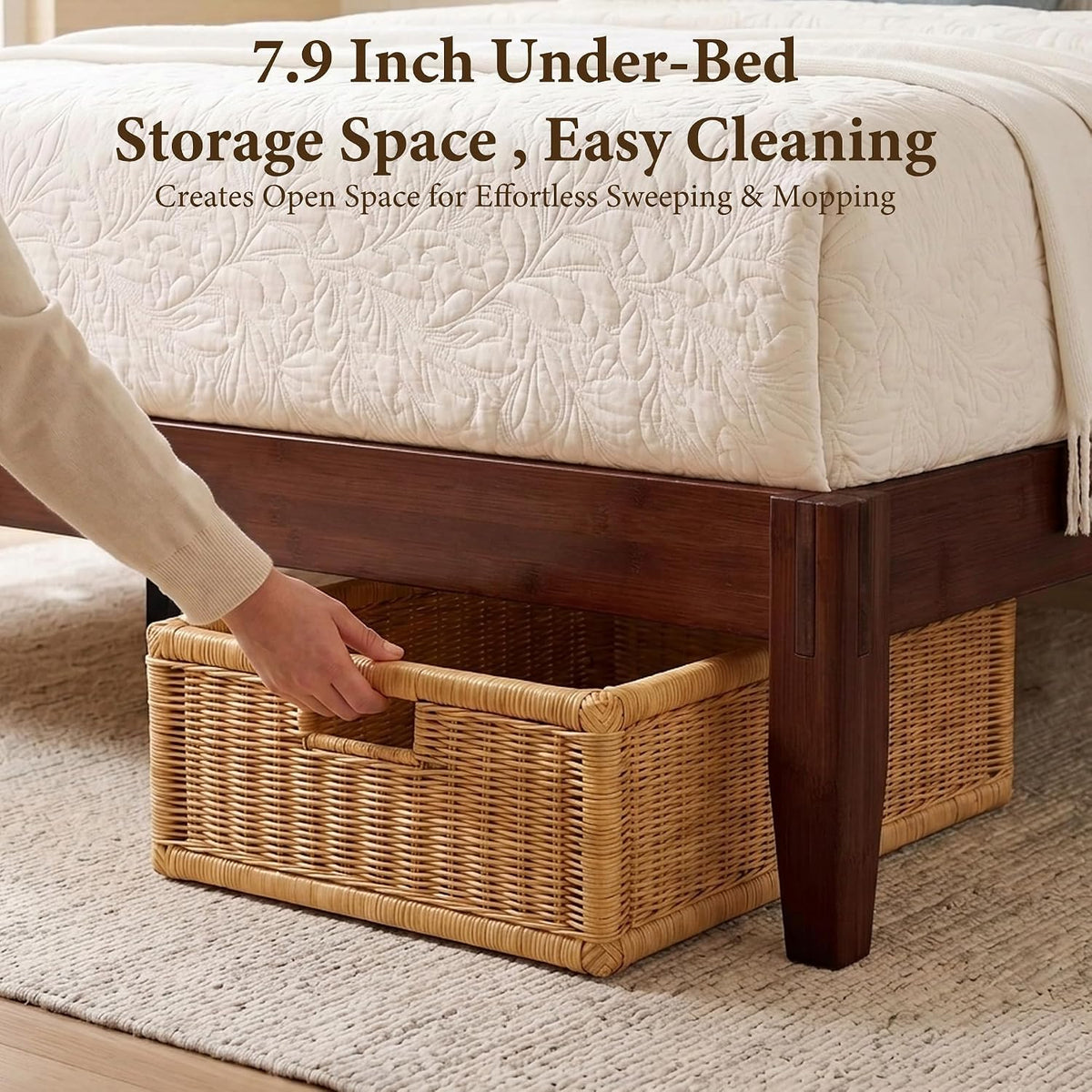 Yechen Bamboo Platform Bed Frame, Queen & King walnut 7