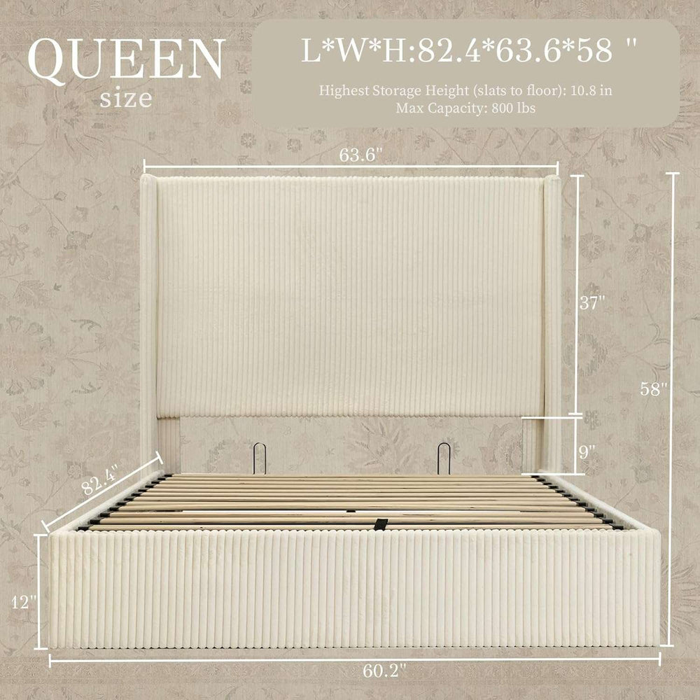 58" Tall Full Bed Frame with Lift Up Storage